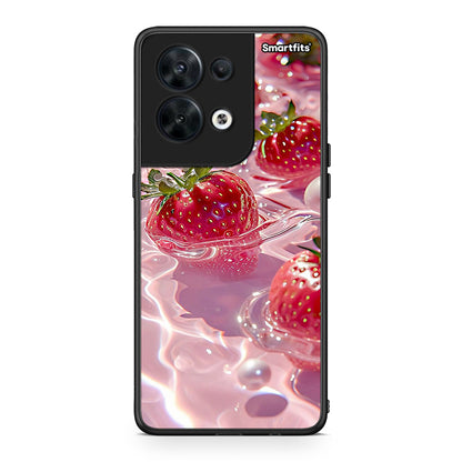 Θήκη Oppo Reno8 5G Juicy Strawberries από τη Smartfits με σχέδιο στο πίσω μέρος και μαύρο περίβλημα | Oppo Reno8 5G Juicy Strawberries Case with Colorful Back and Black Bezels