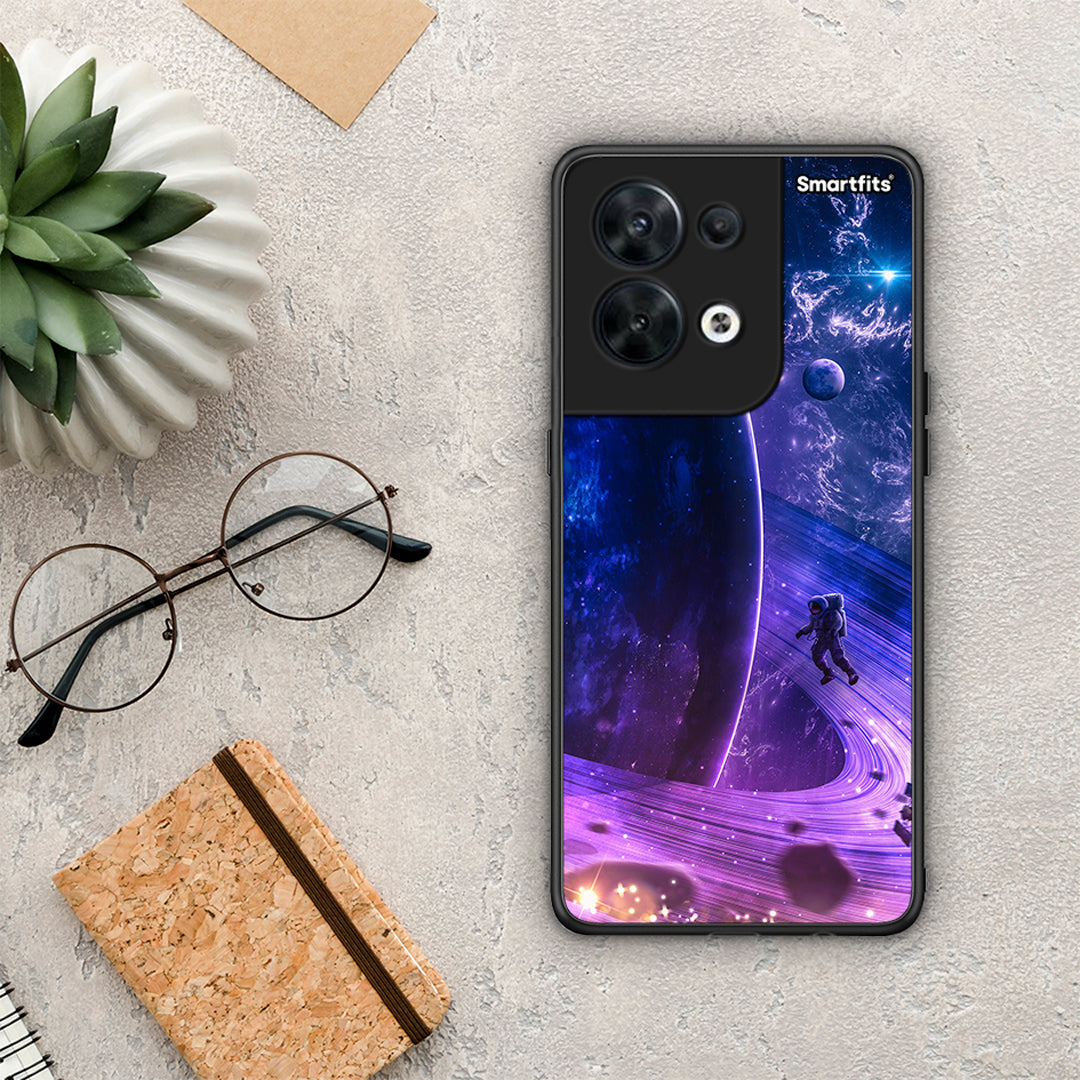 Θήκη Oppo Reno8 5G Lost Astronaut από τη Smartfits με σχέδιο στο πίσω μέρος και μαύρο περίβλημα | Oppo Reno8 5G Lost Astronaut Case with Colorful Back and Black Bezels