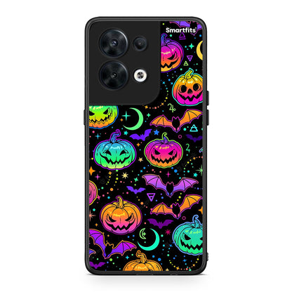 Θήκη Oppo Reno8 5G Neon Halloween από τη Smartfits με σχέδιο στο πίσω μέρος και μαύρο περίβλημα | Oppo Reno8 5G Neon Halloween Case with Colorful Back and Black Bezels