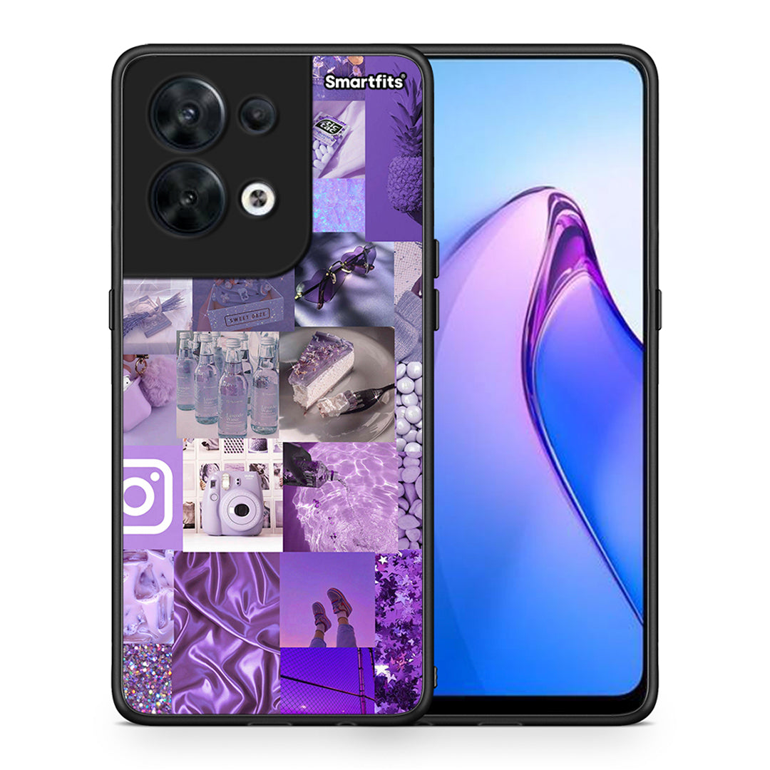 Θήκη Oppo Reno8 5G Purple Aesthetic Collage από τη Smartfits με σχέδιο στο πίσω μέρος και μαύρο περίβλημα | Oppo Reno8 5G Purple Aesthetic Collage Case with Colorful Back and Black Bezels