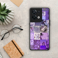 Thumbnail for Θήκη Oppo Reno8 5G Purple Aesthetic Collage από τη Smartfits με σχέδιο στο πίσω μέρος και μαύρο περίβλημα | Oppo Reno8 5G Purple Aesthetic Collage Case with Colorful Back and Black Bezels