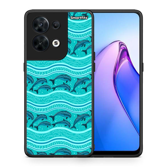 Θήκη Oppo Reno8 5G Swimming Dolphins από τη Smartfits με σχέδιο στο πίσω μέρος και μαύρο περίβλημα | Oppo Reno8 5G Swimming Dolphins Case with Colorful Back and Black Bezels