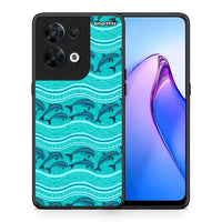 Thumbnail for Θήκη Oppo Reno8 5G Swimming Dolphins από τη Smartfits με σχέδιο στο πίσω μέρος και μαύρο περίβλημα | Oppo Reno8 5G Swimming Dolphins Case with Colorful Back and Black Bezels