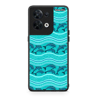 Thumbnail for Θήκη Oppo Reno8 5G Swimming Dolphins από τη Smartfits με σχέδιο στο πίσω μέρος και μαύρο περίβλημα | Oppo Reno8 5G Swimming Dolphins Case with Colorful Back and Black Bezels