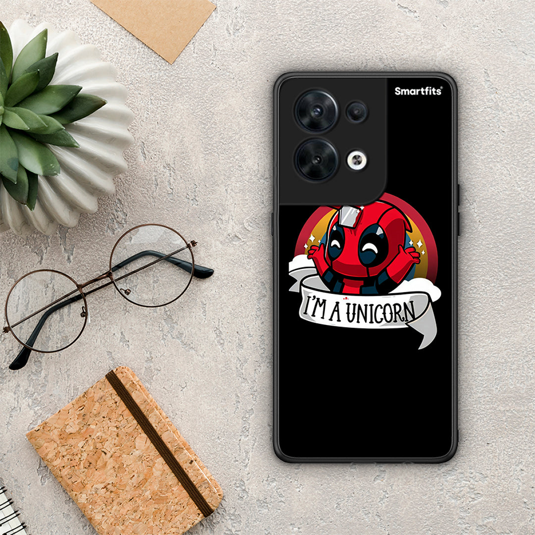 Θήκη Oppo Reno8 5G Unicorn Deadpool από τη Smartfits με σχέδιο στο πίσω μέρος και μαύρο περίβλημα | Oppo Reno8 5G Unicorn Deadpool Case with Colorful Back and Black Bezels