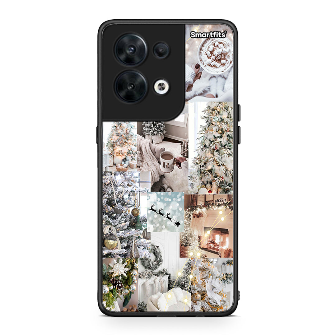 Θήκη Oppo Reno8 5G White Christmas από τη Smartfits με σχέδιο στο πίσω μέρος και μαύρο περίβλημα | Oppo Reno8 5G White Christmas Case with Colorful Back and Black Bezels