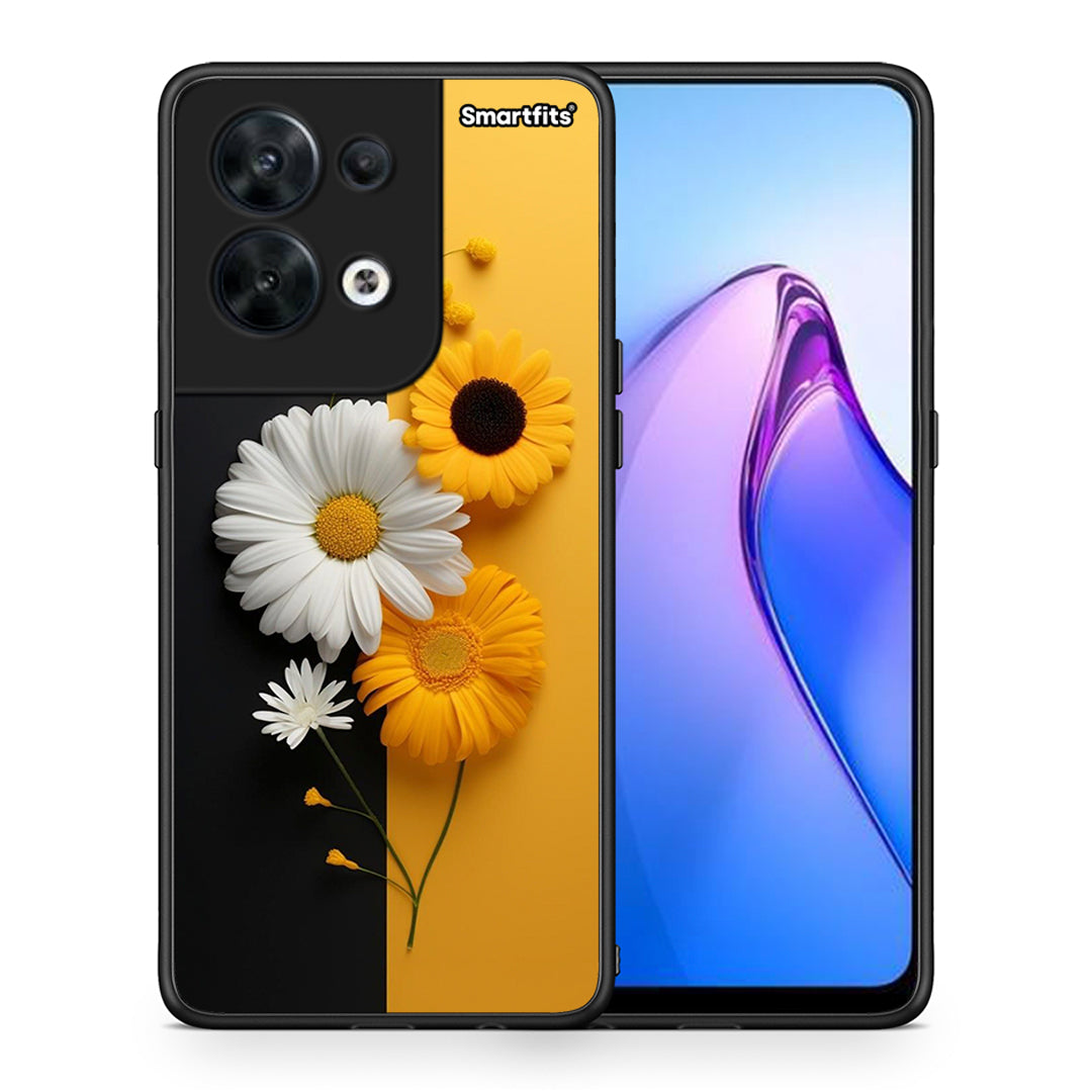 Θήκη Oppo Reno8 5G Yellow Daisies από τη Smartfits με σχέδιο στο πίσω μέρος και μαύρο περίβλημα | Oppo Reno8 5G Yellow Daisies Case with Colorful Back and Black Bezels