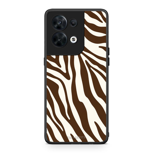 Θήκη Oppo Reno8 5G Brown and Cream Zebra Stripes από τη Smartfits με σχέδιο στο πίσω μέρος και μαύρο περίβλημα | Oppo Reno8 5G Brown and Cream Zebra Stripes case with colorful back and black bezels