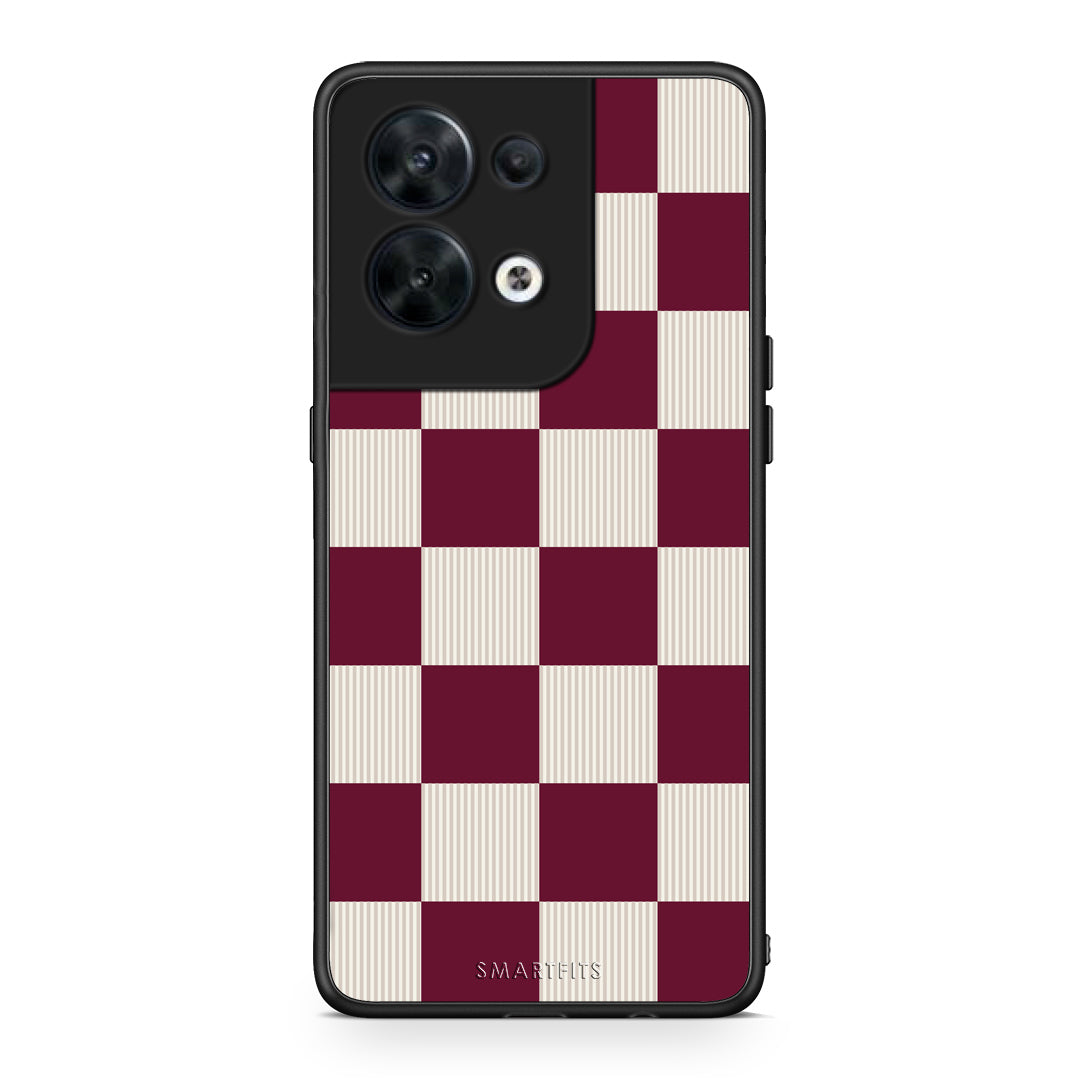 Θήκη Oppo Reno8 5G Burgundy and Cream Striped Checks από τη Smartfits με σχέδιο στο πίσω μέρος και μαύρο περίβλημα | Oppo Reno8 5G Burgundy and Cream Striped Checks case with colorful back and black bezels