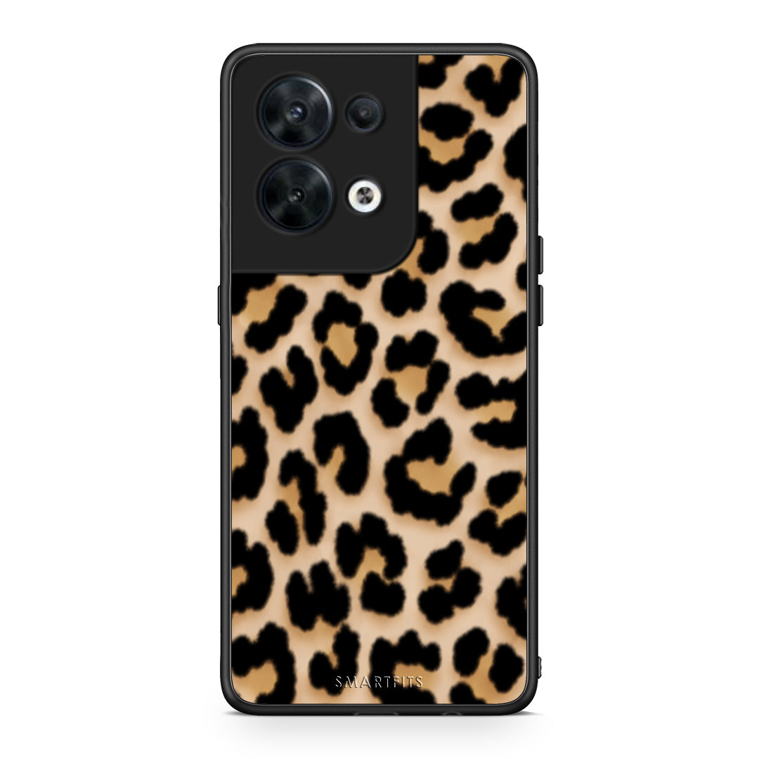 Θήκη Oppo Reno8 5G Leopard Print Tan Small από τη Smartfits με σχέδιο στο πίσω μέρος και μαύρο περίβλημα | Oppo Reno8 5G Leopard Print Tan Small case with colorful back and black bezels