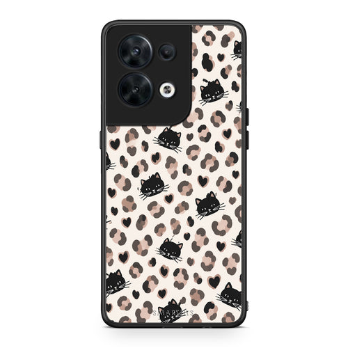 Θήκη Oppo Reno8 5G Leopard Spots and Black Cats on Cream από τη Smartfits με σχέδιο στο πίσω μέρος και μαύρο περίβλημα | Oppo Reno8 5G Leopard Spots and Black Cats on Cream case with colorful back and black bezels