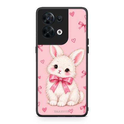 Θήκη Oppo Reno8 5G White Bunny and Pink Bows από τη Smartfits με σχέδιο στο πίσω μέρος και μαύρο περίβλημα | Oppo Reno8 5G White Bunny and Pink Bows case with colorful back and black bezels