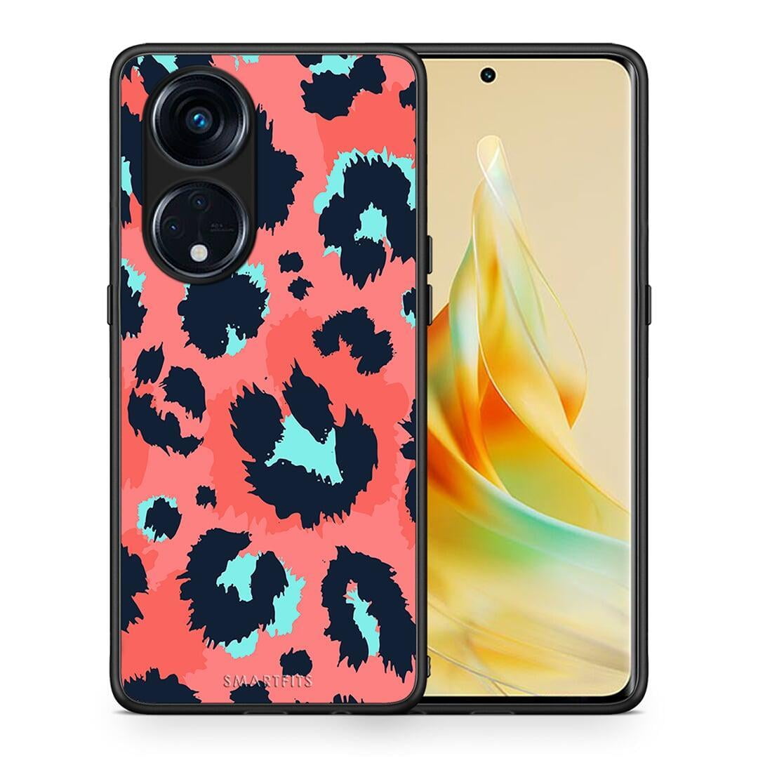 Θήκη Oppo A98 Animal Pink Leopard από τη Smartfits με σχέδιο στο πίσω μέρος και μαύρο περίβλημα | Oppo A98 Animal Pink Leopard Case with Colorful Back and Black Bezels