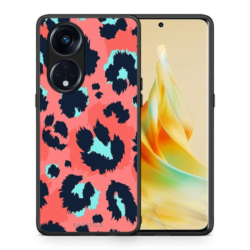 Θήκη Oppo A98 Animal Pink Leopard από τη Smartfits με σχέδιο στο πίσω μέρος και μαύρο περίβλημα | Oppo A98 Animal Pink Leopard Case with Colorful Back and Black Bezels