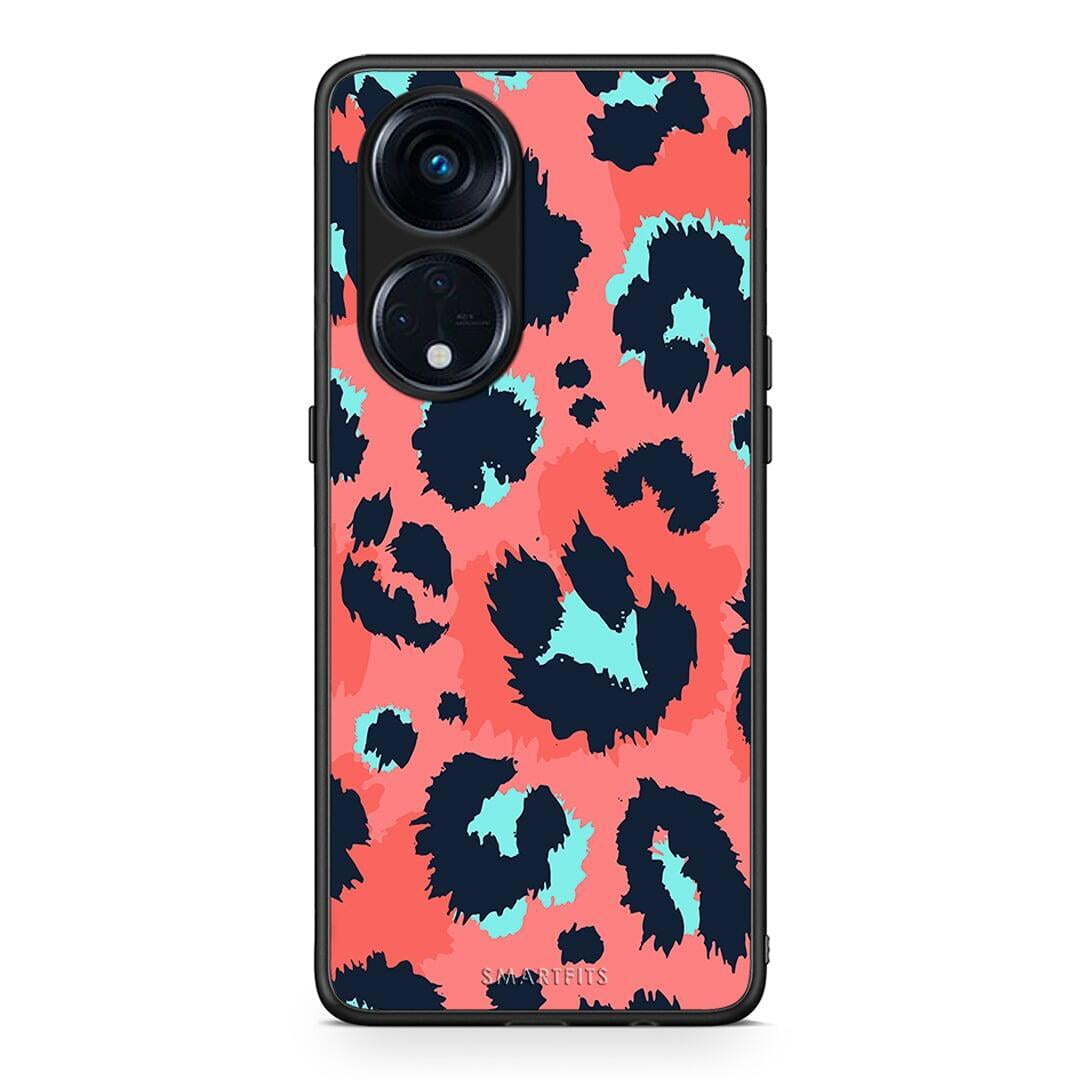 Θήκη Oppo A98 Animal Pink Leopard από τη Smartfits με σχέδιο στο πίσω μέρος και μαύρο περίβλημα | Oppo A98 Animal Pink Leopard Case with Colorful Back and Black Bezels
