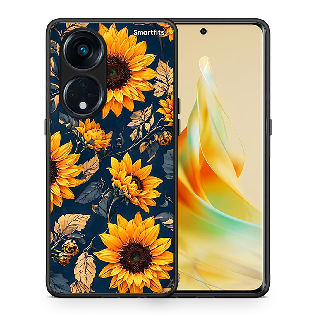 Θήκη Oppo A98 Autumn Sunflowers από τη Smartfits με σχέδιο στο πίσω μέρος και μαύρο περίβλημα | Oppo A98 Autumn Sunflowers Case with Colorful Back and Black Bezels