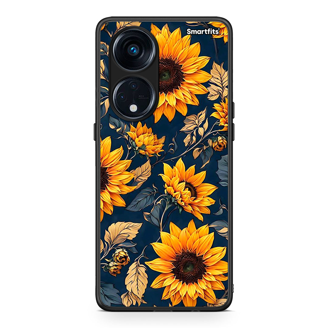 Θήκη Oppo A98 Autumn Sunflowers από τη Smartfits με σχέδιο στο πίσω μέρος και μαύρο περίβλημα | Oppo A98 Autumn Sunflowers Case with Colorful Back and Black Bezels