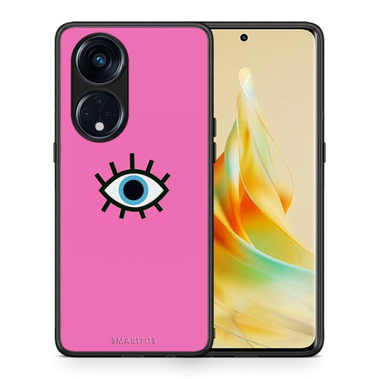 Θήκη Oppo A98 Blue Eye Pink από τη Smartfits με σχέδιο στο πίσω μέρος και μαύρο περίβλημα | Oppo A98 Blue Eye Pink Case with Colorful Back and Black Bezels
