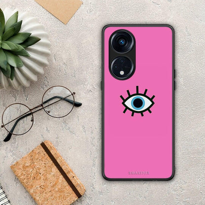 Θήκη Oppo A98 Blue Eye Pink από τη Smartfits με σχέδιο στο πίσω μέρος και μαύρο περίβλημα | Oppo A98 Blue Eye Pink Case with Colorful Back and Black Bezels