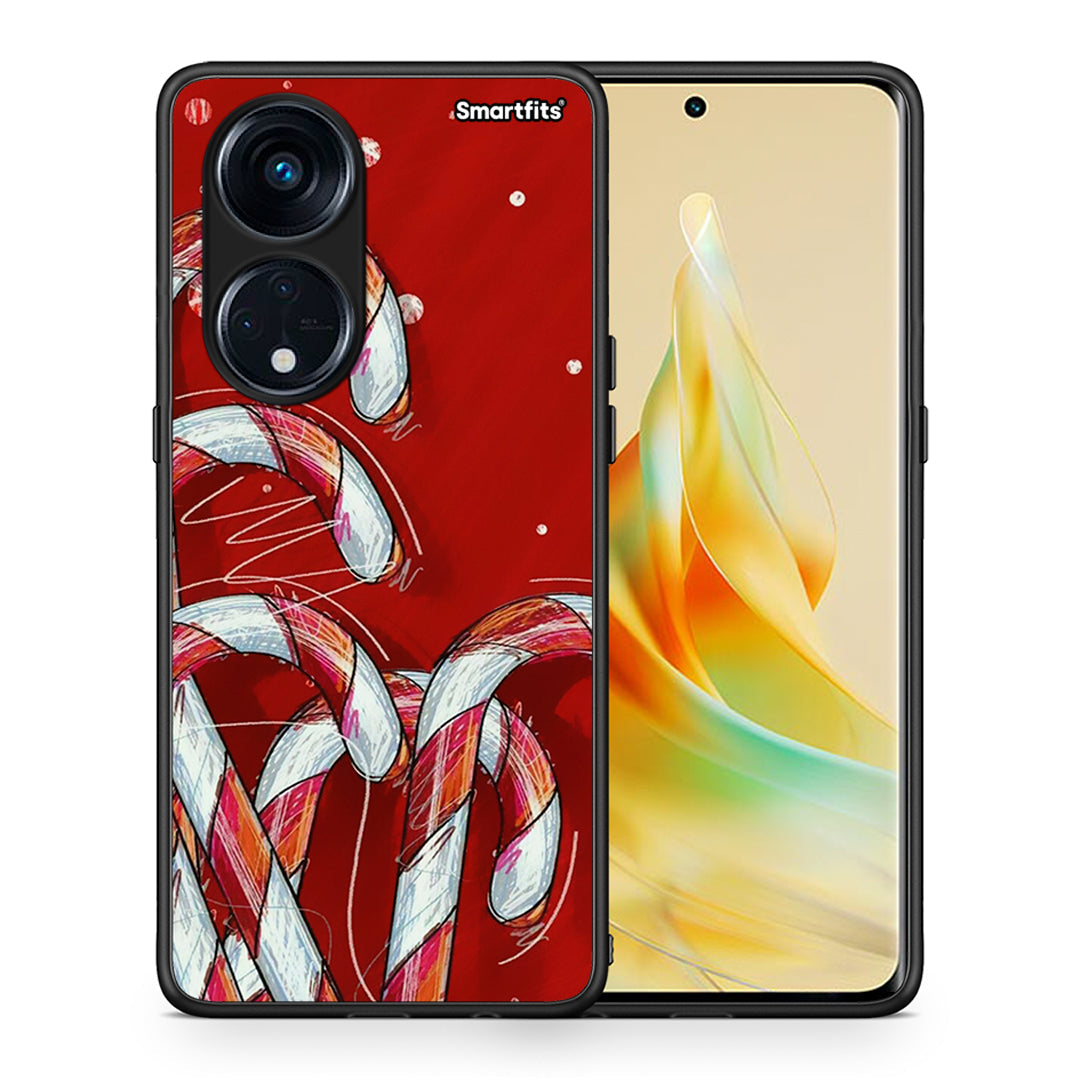 Θήκη Oppo A98 Candy Cane από τη Smartfits με σχέδιο στο πίσω μέρος και μαύρο περίβλημα | Oppo A98 Candy Cane Case with Colorful Back and Black Bezels