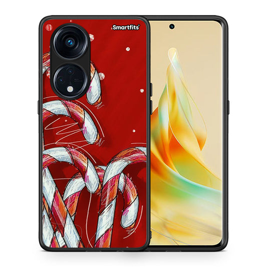 Θήκη Oppo A98 Candy Cane από τη Smartfits με σχέδιο στο πίσω μέρος και μαύρο περίβλημα | Oppo A98 Candy Cane Case with Colorful Back and Black Bezels