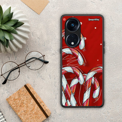 Θήκη Oppo A98 Candy Cane από τη Smartfits με σχέδιο στο πίσω μέρος και μαύρο περίβλημα | Oppo A98 Candy Cane Case with Colorful Back and Black Bezels