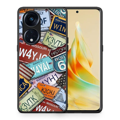 Θήκη Oppo A98 Car Plates από τη Smartfits με σχέδιο στο πίσω μέρος και μαύρο περίβλημα | Oppo A98 Car Plates Case with Colorful Back and Black Bezels