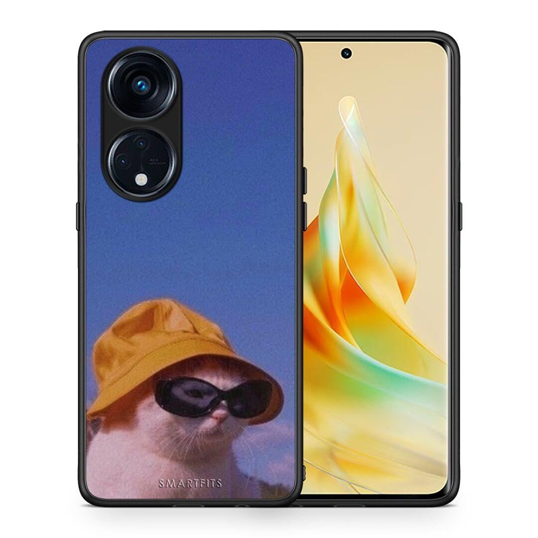 Θήκη Oppo A98 Cat Diva από τη Smartfits με σχέδιο στο πίσω μέρος και μαύρο περίβλημα | Oppo A98 Cat Diva Case with Colorful Back and Black Bezels