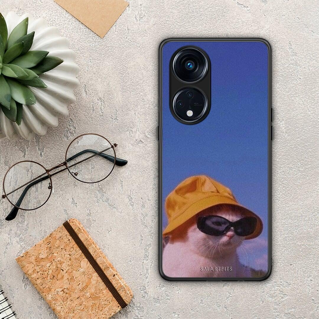 Θήκη Oppo A98 Cat Diva από τη Smartfits με σχέδιο στο πίσω μέρος και μαύρο περίβλημα | Oppo A98 Cat Diva Case with Colorful Back and Black Bezels