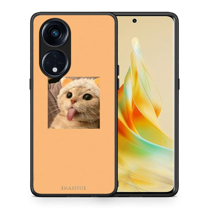 Θήκη Oppo A98 Cat Tongue από τη Smartfits με σχέδιο στο πίσω μέρος και μαύρο περίβλημα | Oppo A98 Cat Tongue Case with Colorful Back and Black Bezels