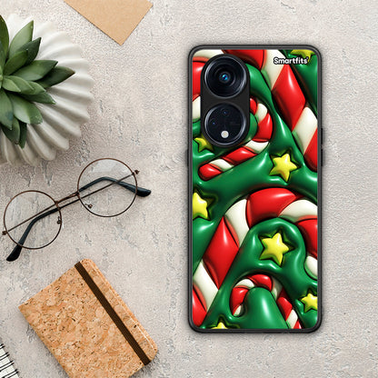 Θήκη Oppo A98 Christmas Bubbles από τη Smartfits με σχέδιο στο πίσω μέρος και μαύρο περίβλημα | Oppo A98 Christmas Bubbles Case with Colorful Back and Black Bezels