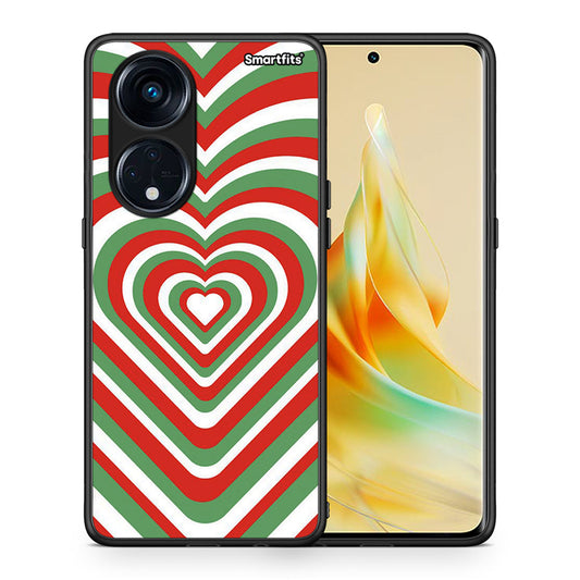 Θήκη Oppo A98 Christmas Hearts από τη Smartfits με σχέδιο στο πίσω μέρος και μαύρο περίβλημα | Oppo A98 Christmas Hearts Case with Colorful Back and Black Bezels