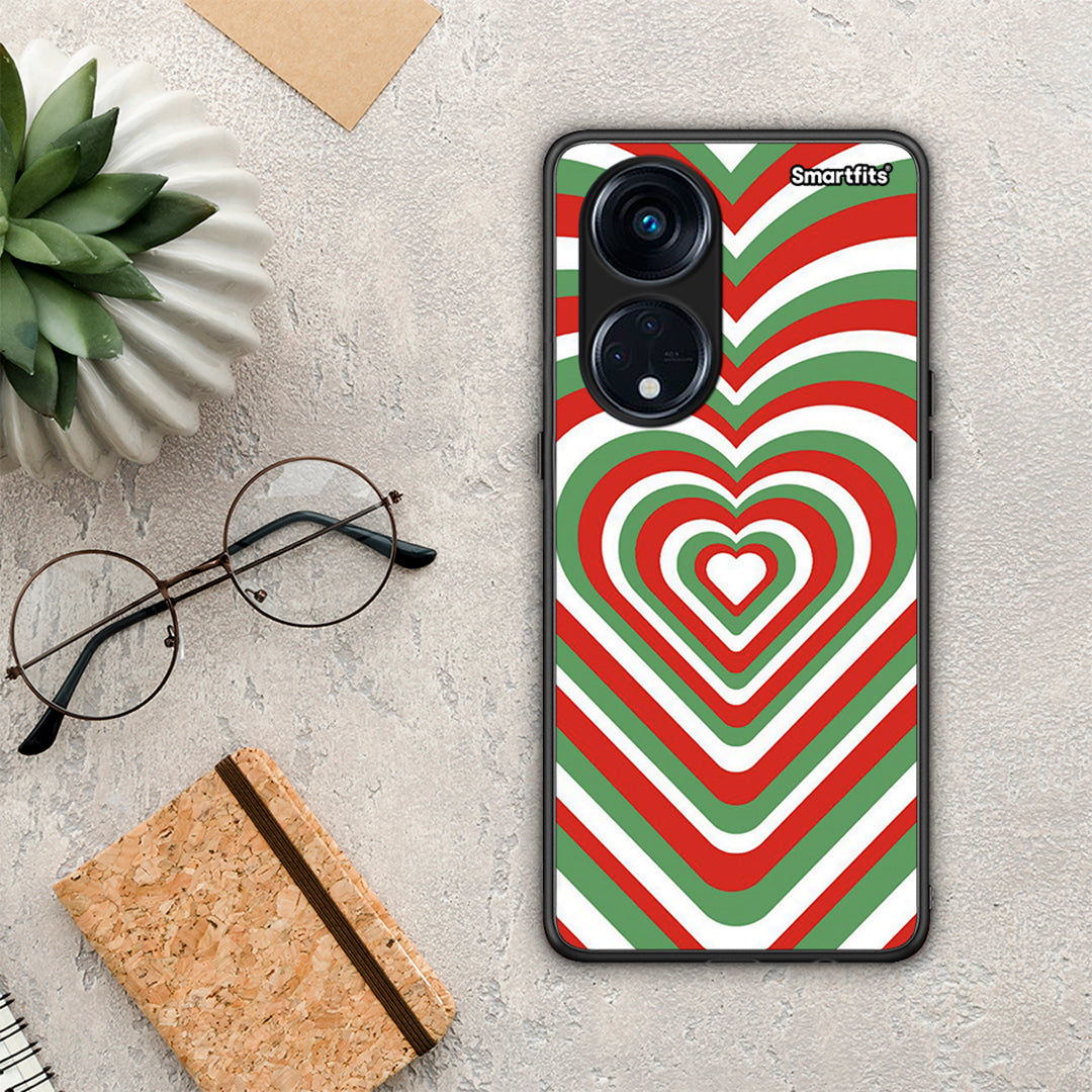 Θήκη Oppo A98 Christmas Hearts από τη Smartfits με σχέδιο στο πίσω μέρος και μαύρο περίβλημα | Oppo A98 Christmas Hearts Case with Colorful Back and Black Bezels