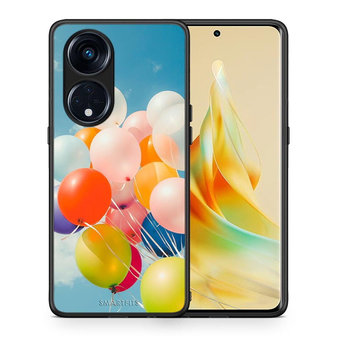 Θήκη Oppo A98 Colorful Balloons από τη Smartfits με σχέδιο στο πίσω μέρος και μαύρο περίβλημα | Oppo A98 Colorful Balloons Case with Colorful Back and Black Bezels