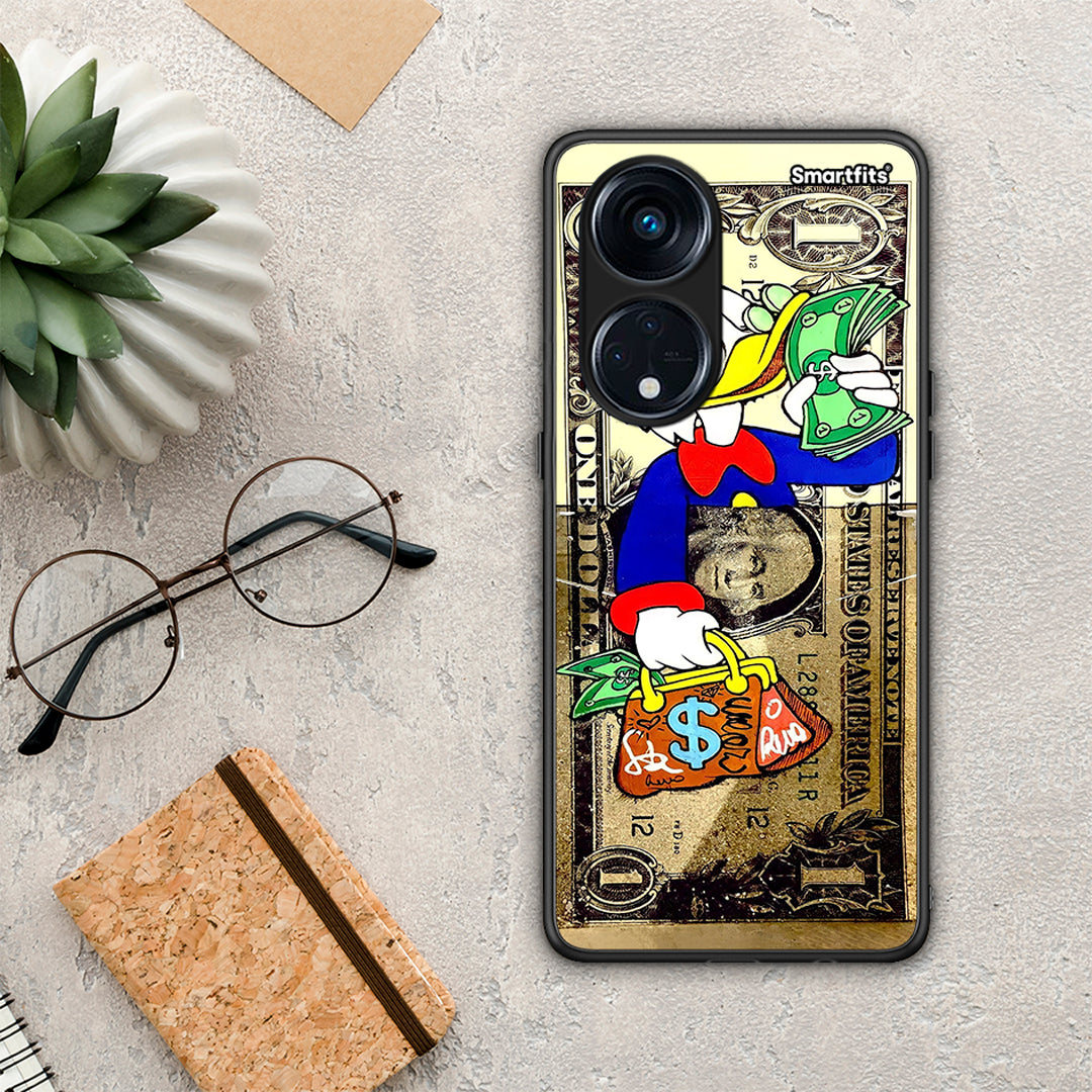 Θήκη Oppo A98 Duck Money από τη Smartfits με σχέδιο στο πίσω μέρος και μαύρο περίβλημα | Oppo A98 Duck Money Case with Colorful Back and Black Bezels