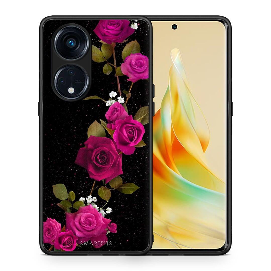 Θήκη Oppo A98 Flower Red Roses από τη Smartfits με σχέδιο στο πίσω μέρος και μαύρο περίβλημα | Oppo A98 Flower Red Roses Case with Colorful Back and Black Bezels