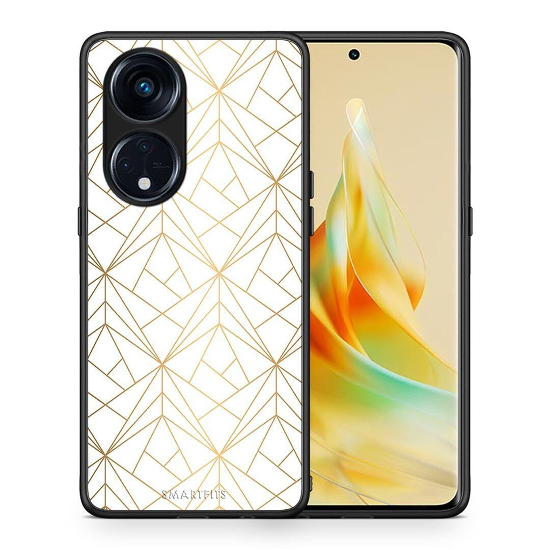 Θήκη Oppo A98 Geometric Luxury White από τη Smartfits με σχέδιο στο πίσω μέρος και μαύρο περίβλημα | Oppo A98 Geometric Luxury White Case with Colorful Back and Black Bezels