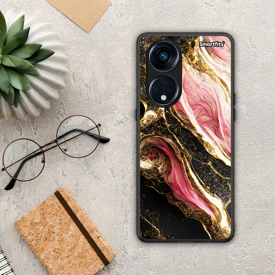 Θήκη Oppo A98 Glamorous Pink Marble από τη Smartfits με σχέδιο στο πίσω μέρος και μαύρο περίβλημα | Oppo A98 Glamorous Pink Marble Case with Colorful Back and Black Bezels