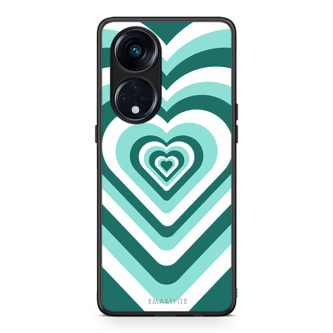 Θήκη Oppo A98 Green Hearts από τη Smartfits με σχέδιο στο πίσω μέρος και μαύρο περίβλημα | Oppo A98 Green Hearts Case with Colorful Back and Black Bezels