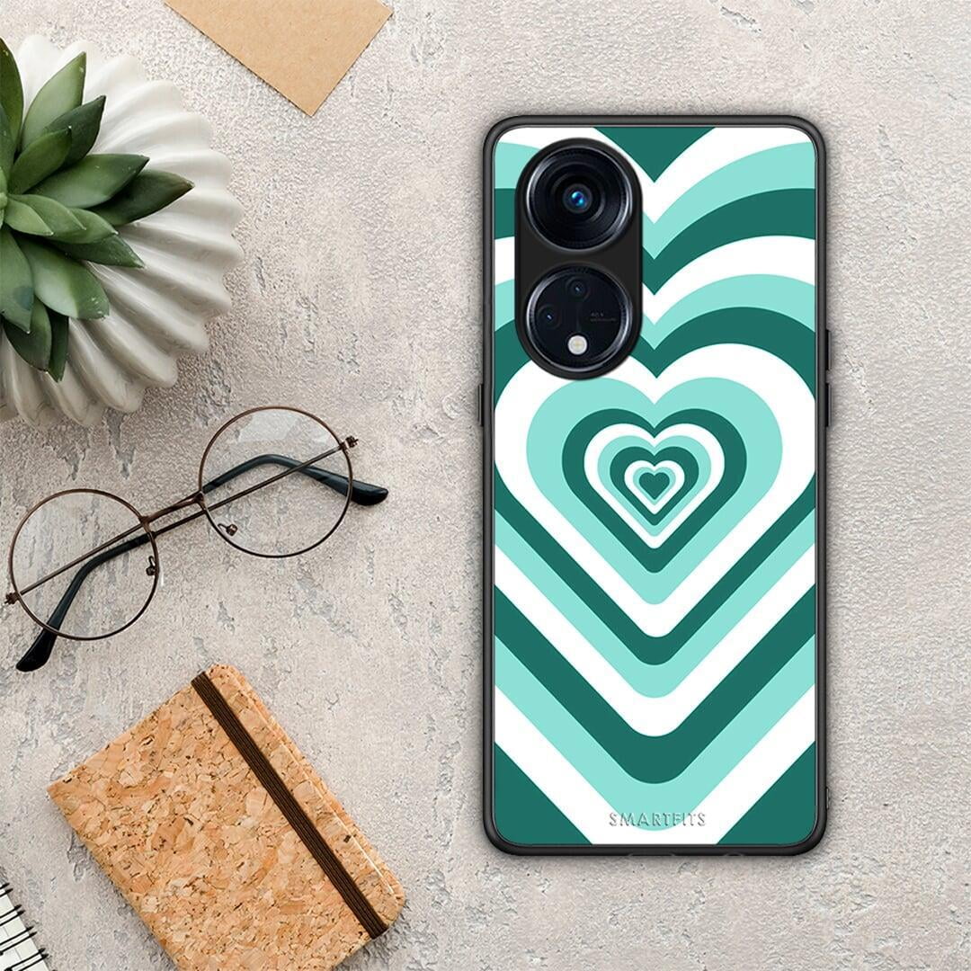 Θήκη Oppo A98 Green Hearts από τη Smartfits με σχέδιο στο πίσω μέρος και μαύρο περίβλημα | Oppo A98 Green Hearts Case with Colorful Back and Black Bezels