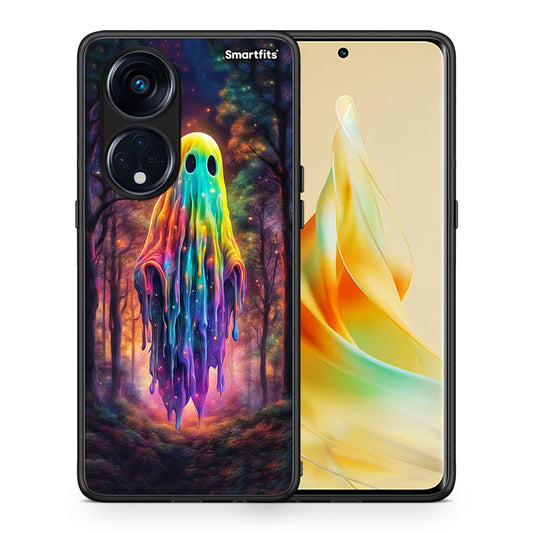Θήκη Oppo A98 Halloween Ghost από τη Smartfits με σχέδιο στο πίσω μέρος και μαύρο περίβλημα | Oppo A98 Halloween Ghost Case with Colorful Back and Black Bezels