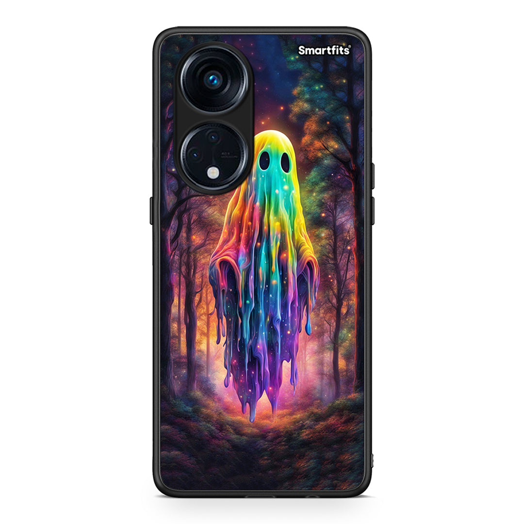 Θήκη Oppo A98 Halloween Ghost από τη Smartfits με σχέδιο στο πίσω μέρος και μαύρο περίβλημα | Oppo A98 Halloween Ghost Case with Colorful Back and Black Bezels