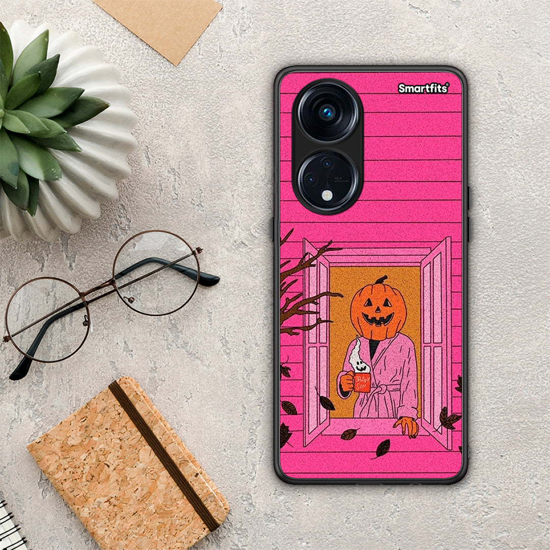 Θήκη Oppo A98 Halloween Pumpkin Lady από τη Smartfits με σχέδιο στο πίσω μέρος και μαύρο περίβλημα | Oppo A98 Halloween Pumpkin Lady Case with Colorful Back and Black Bezels