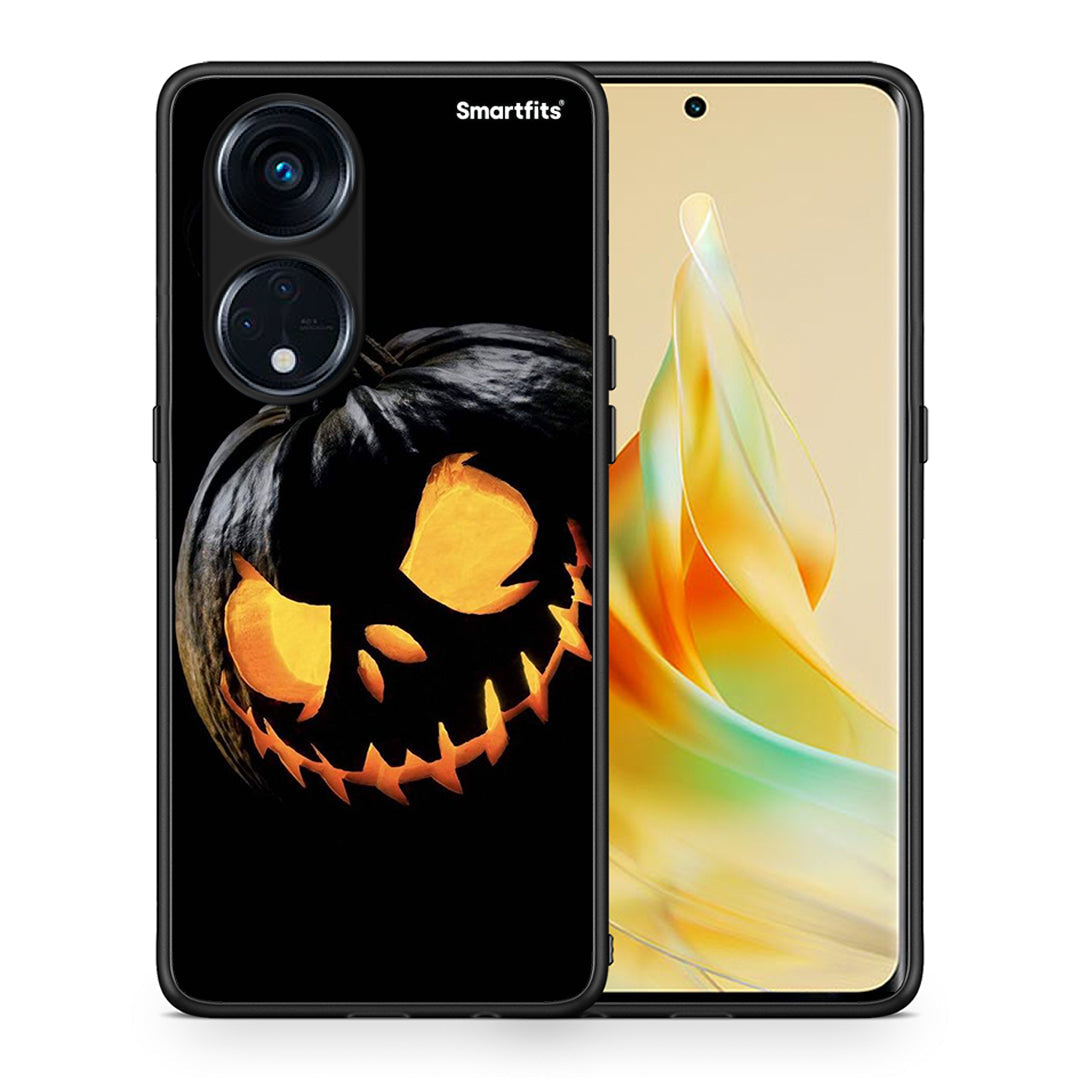 Θήκη Oppo A98 Halloween Scary Pumpkin από τη Smartfits με σχέδιο στο πίσω μέρος και μαύρο περίβλημα | Oppo A98 Halloween Scary Pumpkin Case with Colorful Back and Black Bezels