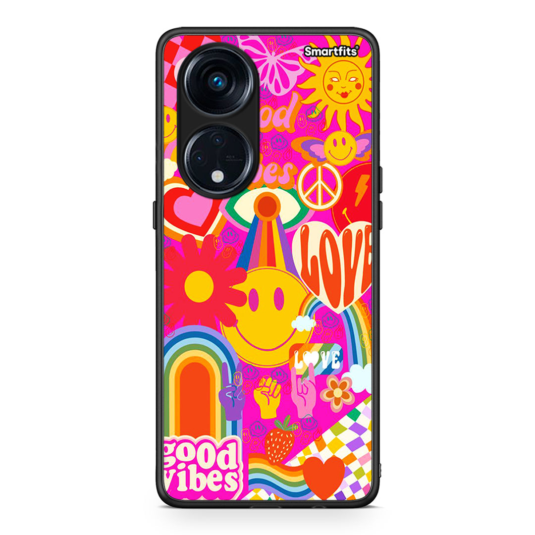 Θήκη Oppo A98 Hippie Love από τη Smartfits με σχέδιο στο πίσω μέρος και μαύρο περίβλημα | Oppo A98 Hippie Love Case with Colorful Back and Black Bezels