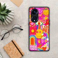 Thumbnail for Θήκη Oppo A98 Hippie Love από τη Smartfits με σχέδιο στο πίσω μέρος και μαύρο περίβλημα | Oppo A98 Hippie Love Case with Colorful Back and Black Bezels