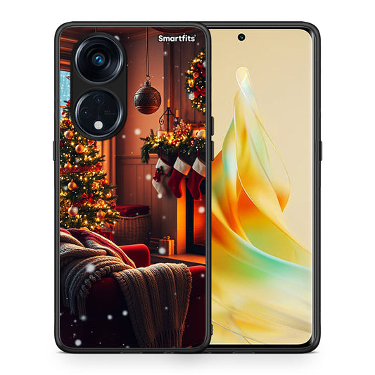 Θήκη Oppo A98 Home For Christmas από τη Smartfits με σχέδιο στο πίσω μέρος και μαύρο περίβλημα | Oppo A98 Home For Christmas Case with Colorful Back and Black Bezels