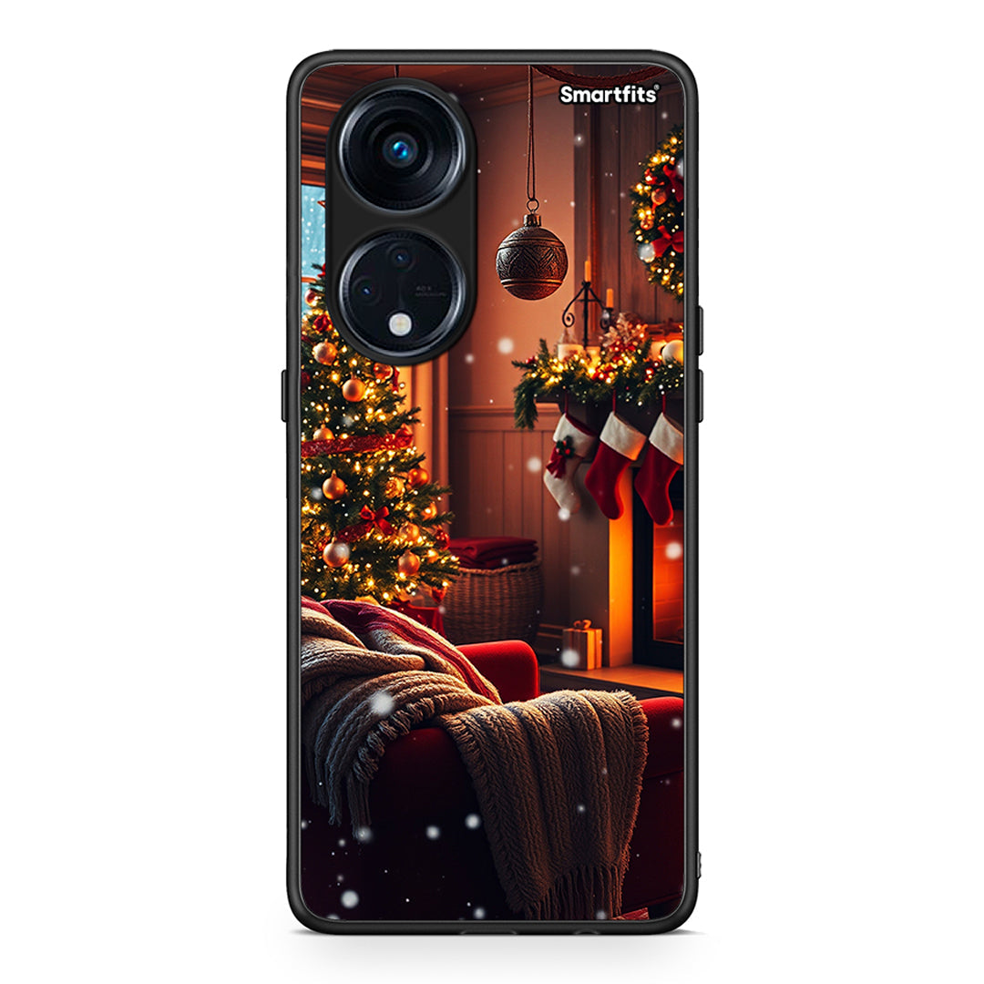 Θήκη Oppo A98 Home For Christmas από τη Smartfits με σχέδιο στο πίσω μέρος και μαύρο περίβλημα | Oppo A98 Home For Christmas Case with Colorful Back and Black Bezels