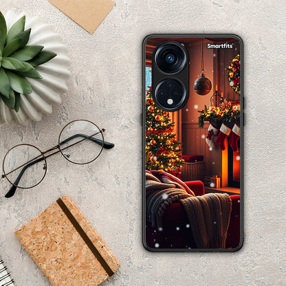 Θήκη Oppo A98 Home For Christmas από τη Smartfits με σχέδιο στο πίσω μέρος και μαύρο περίβλημα | Oppo A98 Home For Christmas Case with Colorful Back and Black Bezels