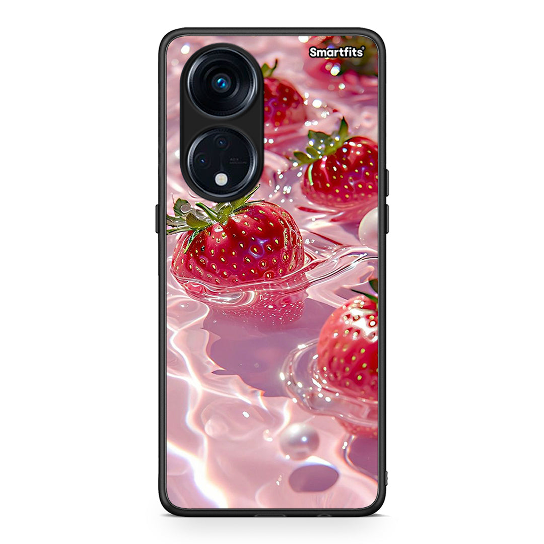 Θήκη Oppo A98 Juicy Strawberries από τη Smartfits με σχέδιο στο πίσω μέρος και μαύρο περίβλημα | Oppo A98 Juicy Strawberries Case with Colorful Back and Black Bezels